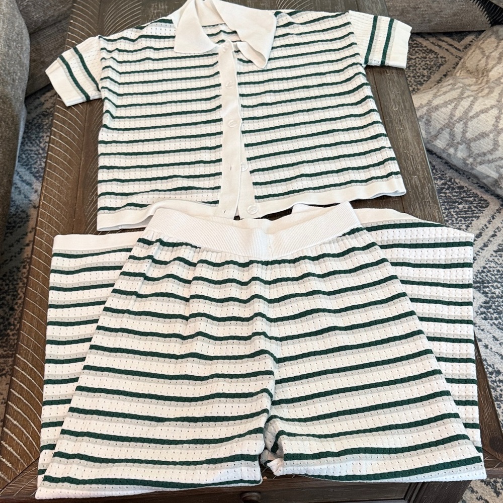Women's Green and White Striped lounge Set